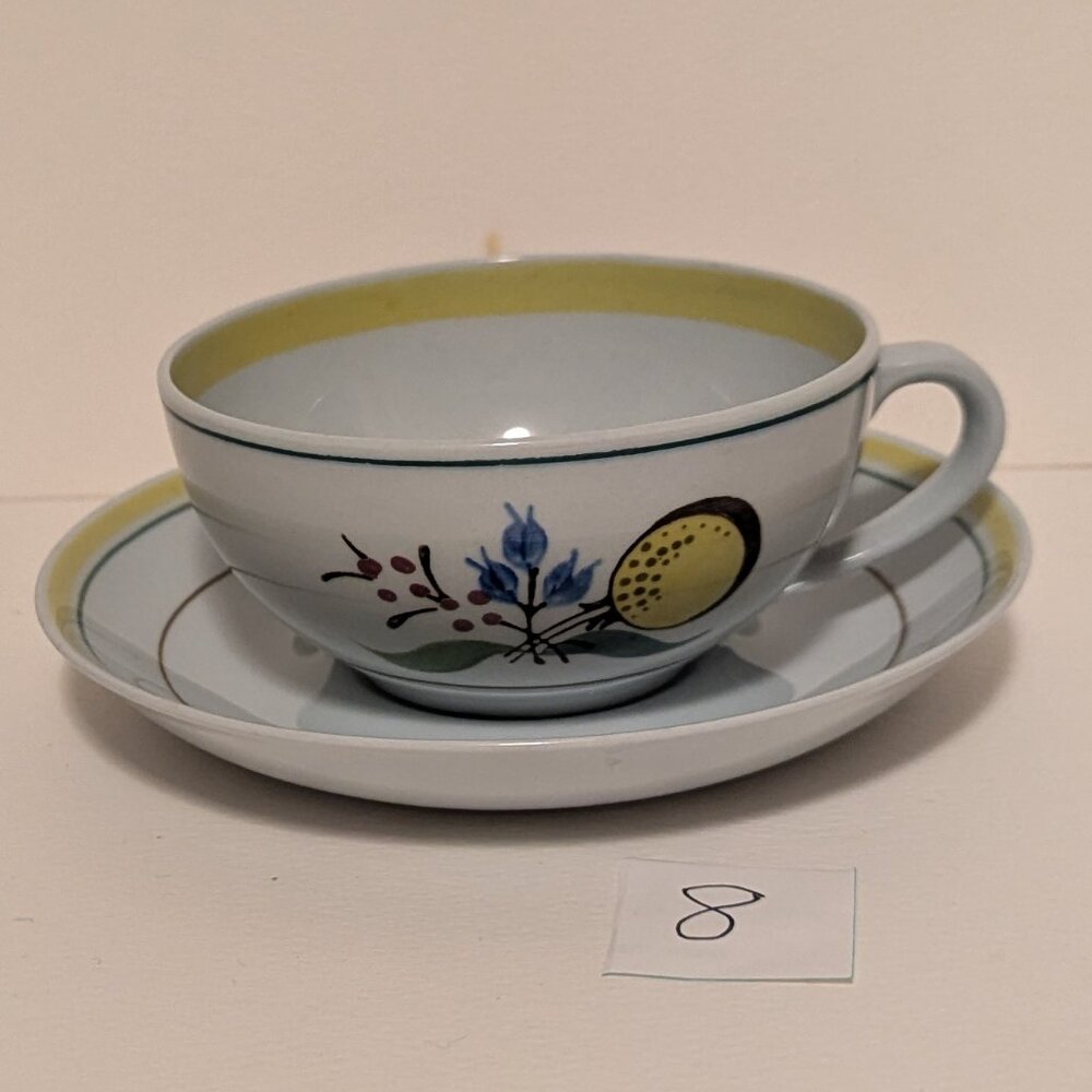 Vintage Handpainted Arabia Finland Windflower Teacup and Saucer with Flaw